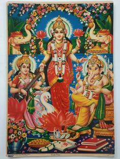 Lakshmi Ganesh, Diwali Puja, Kali Hindu, Indian Goddess Kali, Hindu Calendar, Calendar Art, Krishna Hindu, Litho Print