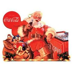 an old fashioned coca - cola ad featuring santa claus and other christmas related items on display