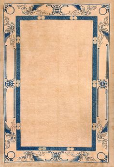 an old rug with blue border on the bottom and white border at the top, in front of a beige background