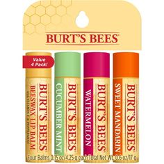 Burt's Bees Lip Balm instantly softens and hydrates your lips to help prevent dryness, cracking or chapping. Infused with responsibly sourced beeswax to richly moisturize and soothe lips, the nourishing oils and butters will make your lips juicy, happy and healthy. A matte finish keeps your lips their natural color, while the tint-free tube of lip moisturizer glides on smoothly to pamper dry lips while keeping them protected and hydrated. This pack features four refreshing flavors, including Bee Chapstick Collection, Burt's Bees Lip Balm, Burts Bees Lip Balm, Burts Bees Lip, Mark Thomas, Lip Balm Collection, Beeswax Lip Balm, Soften Lips, Best Lip Balm