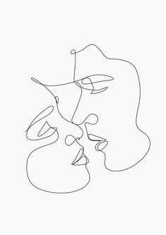 a line drawing of two people's faces facing each other