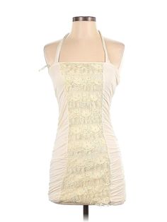 Guess Cocktail Dress Size: X-Small Ivory Dresses - used. 100% VISCOSE, Mini, Halter, Short, Sleeveless | Guess Cocktail Dress: Ivory Dresses - Size X-Small Beige Bodycon Halter Neck Dress, Beige Stretch Mini Dress For Summer, Beige Fitted Sleeveless Halter Dress, Beige Stretch Sheath Mini Dress, Beige Stretch Bodycon Dress For Summer, Cream Stretch Mini Dress For Summer, Chic Cream Stretch Mini Dress, Cream Stretch Evening Dress, Cream Sleeveless Ruched Dresses