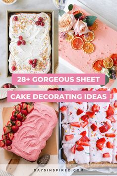 cake decorating ideas with oranges, strawberries and pink frosting on top