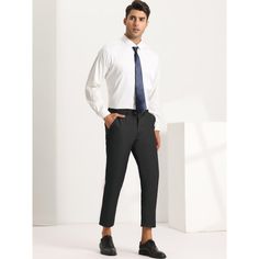 Classic solid color dress pants for businessmen. The button front with zip-fly closure with belt design is easy for you to pull on and off the business pants. The soft fabric allows the greater comfort, while stretch gives you more freedom to move. Easy to match your shirts, T-shirts, polo shirts or blazers for your business style. The versatile style is the reason you choose this classic dress pants. Slim Suit Pants, Slim Fit Chino Pants, Slim Fit Dress Pants, Slim Suit, Business Pants, Crop Dress, Slim Fit Chinos, Belt Design, Solid Color Dress