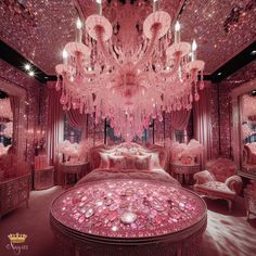 Immerse yourself in a Pink Sparkly, Glittery Wonderland that captures the essence of a rich girl's dreams. Picture a space adorned with opulent pink crystals, girly bling, and an ambiance of lavish charm. Share the extravagance, feel the luxury, and let this sparkling haven inspire your most lavish dreams. 📸💖 Pink Rich Aesthetic, Bougie Pink Aesthetic, Luxury Pink Dazzling Jewelry, Huge Pink Bedroom, Pink Mansion Aesthetic, Pink Glitter Baddie Aesthetic, Dream Bedroom Inspiration, Castle Decor, Pink Sparkly