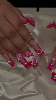 Long Nails Design, Melody Anime, Paznokcie Hello Kitty, Anime Y2k, Hello Kitty Nails Art, Long Nail Designs, Cute Acrylic Nail Designs, Hello Kitty Nails