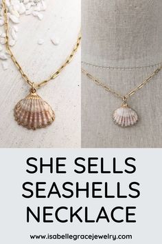 You've just found your favorite accessory for Summer! This stunner is simple, bold and unique. Wear a little bit of the beach all year long. So fun to wear alone or create even bolder looks by layering with other pieces. Here's another thing we love about our She Sells Seashells Necklace, remove the shell charm and wear this fabulous link chain alone or create different layered looks. 14kt gold fill chain, gold plated natural shell charm. #necklace #isabellegracejewelry #personalizedjewelry Summer Ocean-inspired Shell Necklace With Starfish Charm, Ocean-inspired Shell With Starfish Charm For Summer, Summer Ocean-inspired Shell With Starfish Charm, Summer Vacation Shell With Starfish Charm, Summer Beach Shell Necklace With Starfish Charm, Vacation Shell With Starfish Charm, Coastal Shell For Beach Season, Seashells Necklace, Shell Charm Necklace