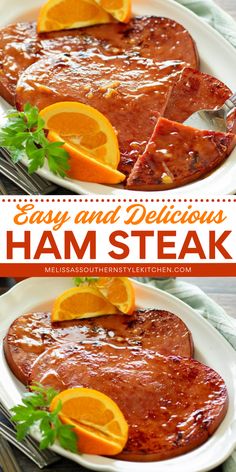 This orange glazed Ham Steak Recipe comes together in minutes for a quick, easy and delicious entrée.  With just a few ingredients, you can have a delicious meal on the table in no time! Ham Steaks Recipes, Glazed Ham Steak, Easy Christmas Dinner Menu, Thanksgiving Food List, Orange Glazed Ham, Ham Steak Recipes, Ham Steak, Easy Christmas Dinner, Easy Ham