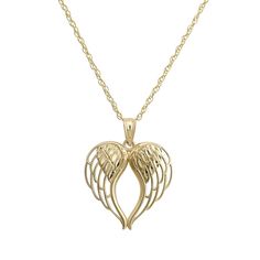 Add a touch of softness to any ensemble with this sweet Forever 14k angel wings heart necklace, crafted with elegant 14k gold. Add a touch of softness to any ensemble with this sweet Forever 14k angel wings heart necklace, crafted with elegant 14k gold. Chain length: 18 in. + 2-in. extender Chain type: rope Pendant size: 24 in. x 19 in. Nickel free Metal: 14k gold Finish: polished Packaging: boxed Size: 18". Color: Yellow. Gender: female. Age Group: adult. Elegant 14k Gold Wing-shaped Jewelry, Elegant Gold Wing-shaped Jewelry, Elegant Wing-shaped Gold Jewelry, Elegant Wing-shaped Yellow Gold Necklace, Elegant Yellow Gold Wing-shaped Necklace, Elegant Angel Wings Necklaces, Elegant Angel Wings Jewelry, Sterling Silver Gold Angel Wings Jewelry, Gold Sterling Silver Jewelry With Angel Wings