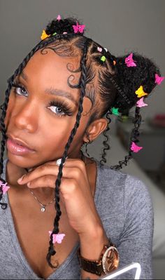 Afro With Butterfly Clips, Box Braids With Butterfly Clips, Natural Hairstyles With Butterfly Clips, Butterfly Clips Hairstyles Kids, Butterfly Hairstyles, Butterfly Hairstyle, Teenage Hairstyles, Natural Braided Hairstyles, Rave Hair