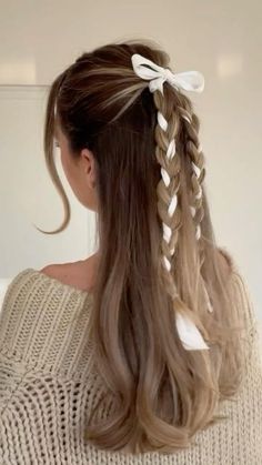 Girly Tips, Κούρεμα Bob, Year Goals, School Hair, Fishtail Braid, Ribbon Hair