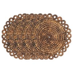 three woven placemats with circles on them, one brown and the other tan