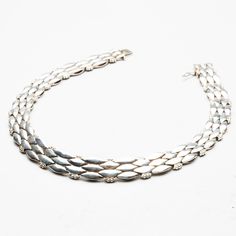 "Sterling silver Georg Jensen late Deco necklace, design #86 by Harald Nielsen, designed in 1945 Measures 16 7/8″ in length and ½\" across (43cm, 1.3cm). Post-1944 Georg Jensen hallmark.  Family heirloom was purchased in the 1960s and same owner until now." Unique Choker Necklaces, Oyster Perpetual Datejust, Gold Rolex, Necklace Design, Rolex Oyster Perpetual, Matching Bracelet, Georg Jensen, Necklace Online, Choker Necklaces