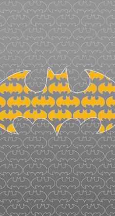 the batman symbol is shown on a gray background with yellow and white swirly shapes