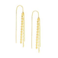 14K Yellow Gold Multi Chain Dangle Threader Earrings - Women. Exquisite designs made to tantalize the fashion senses, these earrings ranging from modest to abstract will no doubt invigorate your wardrobe with a zestful breath of fashionista inspiration. Be it threader, tassel or drop earring, our 14-karat gold jewelry will make you pop out of the crowd with a luxurious brilliance. If you have a passion for fashion, these earrings are a must own for your collection. Size: one size.  Gender: femal Fine Jewelry Drop Earrings With Adjustable Chain, Tarnish Resistant Dangle Linear Earrings In Yellow Gold, Yellow Gold Tarnish Resistant Dangle Linear Earrings, Yellow Gold Dangle Linear Earrings With Ear Wire, Yellow Gold Drop Earrings With Adjustable Chain, Luxury Dangle Linear Earrings For Pierced Ears, Yellow Gold Sterling Silver Earrings With Adjustable Chain, Yellow Gold Dangle Threader Earrings, Fine Jewelry Yellow Gold Dangle Linear Earrings