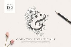 an image of the country botanicals logo on a white background with flowers and pencil