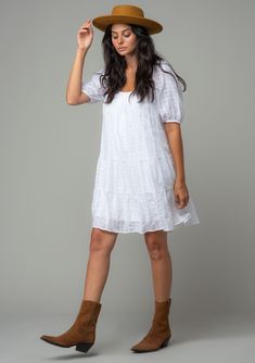 The definition of throw-on-and-go. Designed in a subtle textured gingham, this ultra-flowy cotton mini dress features short puff sleeves, a tiered silhouette, and a flirty open back with tie closure. Throw it on over your swimsuit for a post-beach feel, or dress it up with a sandal. FINAL SALE Textured gingham Relaxed fit Short puff sleeve Elastic cuff Mini length Tiered skirt Scooped neckline Open back with tie closure Adjustable drawstring back Women's cotton bohemian mini dress Model is 5'9, Summer Midi Dress With Ruffles, Casual Puff Sleeve Dress With Ruffles For Beach, Summer Puff Sleeve Dress For Day Out, Summer Puff Sleeve Short Dress For Vacation, Summer Puff Sleeve Dress With Ruffles For Vacation, Flowy Short Sleeve Puff Dress With Ruffle Hem, Flowy Puff Sleeve Dress With Ruffle Hem, Summer Beach Puff Sleeve Dress With Ruffles, Summer Vacation Puff Sleeve Dress With Short Sleeves