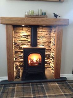 a wood burning stove in a living room