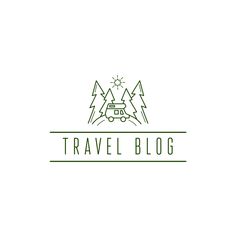 the logo for travel blog with trees and camper on it's back ground