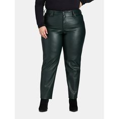 Youre city-chic in a heartbeat with Terra & Skys Faux-Leather Pants. These straight-leg pants are crafted in a premium faux leather and designed for a sleek, sophisticated aesthetic and comfortable fit. A coveted style on every gals new season wishlist, these faux leather pants are ideal for any occasion, from casual outings to evening eventsall you need to do is pick the top and shoes! Only at Walmart. Size: 20W.  Color: Green.  Gender: female.  Age Group: adult. Shoes With Leather Pants, Green Faux Leather Pants, Plus Size Leather Pants, Sophisticated Aesthetic, Leather Pant, Sky Color, Plus Size Pants, Faux Leather Pants, City Chic