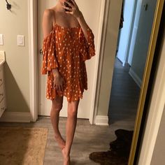 Tularosa Polka Dot Dress Size S Never Worn Orange Polka Dot Dress, Polka Dot V-neck Mini Dress For Party, Polka Dot V-neck Mini Dress For Day Out, Orange Floral Print V-neck Mini Dress, Dot Dress, Polka Dot Dress, Polka Dots, Mini Dress, Orange