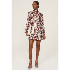 Brown floral lame (67% Silk, 33% Lurex). Hourglass. Long sleeves. Mock neck. Back zipper closure. 34.5" from shoulder to hemline. Imported. Tanya Taylor, Rent The Runway, Trend Report, Brown Floral, Blue Print, Mock Neck, Red Dress, Red And Blue, Casual Dress