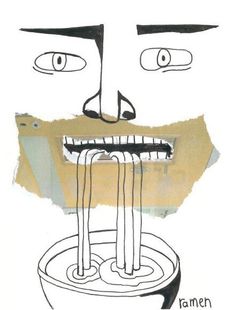 a drawing of a man's face with toothbrushes sticking out of his mouth