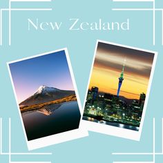 two pictures with the words new zealand on them