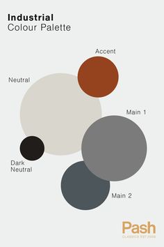 Industrial interior colour palette. Industrial Color Palette, House Color Palettes, Interior Color Schemes, Interior Colour, Grey Color Palette, Office Colors, Fantasy Homes