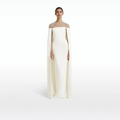 Simple Cape Wedding Dress, White And Gold Cape Dress, Drape Cape Wedding Dress, Luxury Off-white Dress With Cutdana, Civil Wedding Dress Cape, Flare Cape Dress, Queen Freya Dress, Bride Cape Dress, Cape Designs