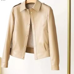 Stunnng Brand New Jacket Made Vegan Soft Leather, With Lining, Two From Pockets, Long Sleeves. Sport Elegant, Casual Business, Modern Jacket. Sport Elegant, New Jacket, Sheepskin Jacket, Beige Jacket, Elegant Casual, Casual Date, Short Coat, Leather Coat, Single Breasted