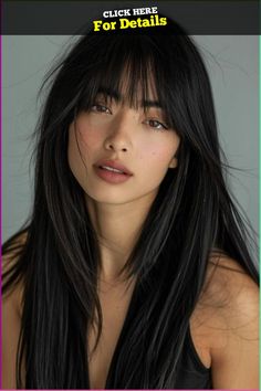 #hairstyle #diamond #face #hairstylediamondface Straight Hairstyles Wolfcut, Long Bangs Around The Face, Hairstyle Long With Bangs, Bangs On Straight Hair Long, Straight Black Hair With Fringe, Long Asian Hair With Bangs, Bangs And Straight Long Hair, Soft Bangs Long Hair Straight, Straight And Sleek Hairstyles