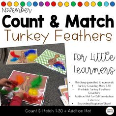 a poster with the words count and match turkey feathers for little learners to make