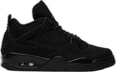 Black Air Jordan 4 With Boost Midsole For Streetwear, All Black Jordan 4’s, Black Air Jordan 4 Sporty Streetwear, Jordan 4 Black Cat Aesthetic, Black Air Jordan 4 For Streetwear, Black Air Jordan 4 Urban Streetwear, Black Cat Jordan 4 Shoes, Black Cats Jordans, Black Cats Jordan 4’s