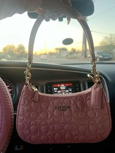 Summer Bag Essentials, Pink Coach Bag, Pink Coach Purse, Pink Coach Purses, Estilo Cholo, Expensive Bag, Girly Bags