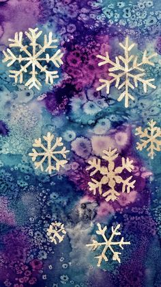 snowflakes on purple and blue watercolor paper