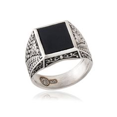 This 925K sterling silver ring, with an aged finish, features stylish engraving details. Expertly made and intricately designed, SilverGates jewelry collection is presented in an array of contemporary and classic pieces. Made with carefully selected materials. ★Item Details * Material : 925K Sterling Silver * Natural Onyx * Total weight : 11-12 Grams  * Ring Diameter :  1.70 - 1.50 cm WHY YOU WILL LOVE IT * It's dainty and can be worn every day... * A special piece you'll treasure... * High qual Black Oxidized Rings For Anniversary, Classic Black Rings With Oxidized Finish, Man Rings, Onyx Silver Ring, Silver Ring Wedding, Onyx Signet Ring, Single Stone Ring, Men Rings, Womens Rings Fashion