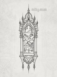 Cathedral Window Drawing, Church Windows Tattoo, Cologne Cathedral Tattoo, Gothic Window Tattoo Design, Cathedral Tattoos, Gothic Castle Tattoo, Church Window Tattoo, Cathedral Window Tattoo, Glass Window Tattoo