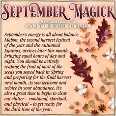 September Magick, September Witch, September Witchcraft, September Magic, Autumn Witchcraft, Halloween Eve, Autumnal Equinox, Wiccan Magic