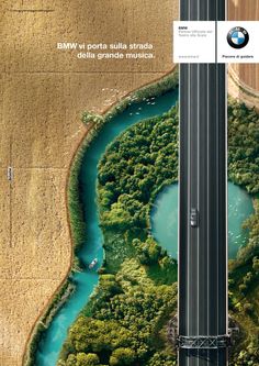 an aerial view of the road and river