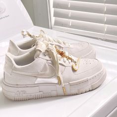 These Are Limited Edition Nice Sneakers With Golden Chain Purchased From Goat At $380 Nike Chain, Nice Sneakers, Golden Chain, Nike White, Best Sneakers, White Nikes, Air Force 1, Limited Editions, Womens Shoes Sneakers