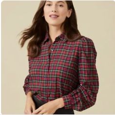 Nwt J. Mclaughlin Jewel Shirt In Red Plaid J. Mclaughlin Jewel Shirt In Plaid Cotton Crinkle Fabric High-Low Shirttail Introducing The J.Mclaughlin Jewel Blouse, A Stunning Addition To Your Wardrobe That Showcases The Timeless Elegance Of Traditional Sportswear. With Its Stand-Out Fabrics And Prints, This Blouse Is Sure To Turn Heads Wherever You Go.The J.Mclaughlin Jewel Blouse In Vibrant Shades Of Red, Black, And Yellow Is A True Statement Piece. Its Exquisite Design Details Include Bishop Cuf Classic Multicolor Fall Top, Classic Multicolor Tops For Fall, White Linen Blouse, Black Button Up Shirt, Button Up Shirt Womens, Crinkle Fabric, White Button Down Shirt, J Mclaughlin, Checkered Shirt