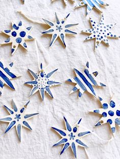 some blue and white stars on a table