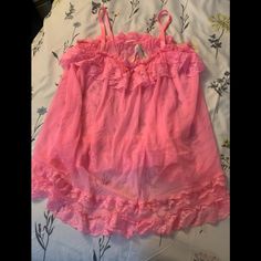 Pink Sheer Ruffle Babydoll With Tags Pink Ruffled Cute Sleepwear, Cute Pink Ruffled Sleepwear, Pink Lace Nightgown For Summer, Pink Lace Summer Nightgown, Sheer Pink Lace Top, Pink Sheer Lace Sleepwear, Pink Lace Sleepwear For Bedtime, Pink Ruffled Sleepwear For Bedtime, Pink Ruffled Sleepwear