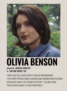 a woman with short brown hair is featured in an ad for the magazine ollivia benson