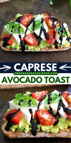 Looking for a summer snack or summer breakfast idea? This Caprese Avocado Toast has fresh mozzarella, tomatoes, basil, and balsamic glaze! Pin this avocado toast recipe! Toast And Tomatoes, Avocado Toast No Egg, Homemade Avocado Toast, Hello Fresh Breakfast Recipes, Avocado Toast Toppings, Lunch Toast Ideas, Avocado Food Ideas, Breakfast Toast Ideas Healthy, Avocado Toast Recipe Healthy