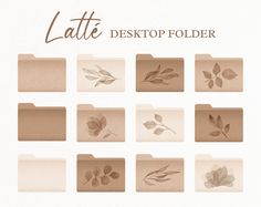 a set of different folders with leaves on them and the words latte desktop folder