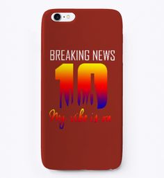 a red phone case with the words breaking news 10 my vibe is on in rainbow colors