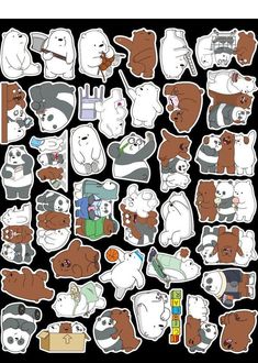 an assortment of bears stickers on a black background