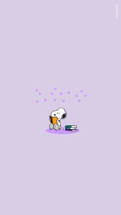 a purple background with a cartoon dog holding an orange in it's mouth and looking at something on the ground